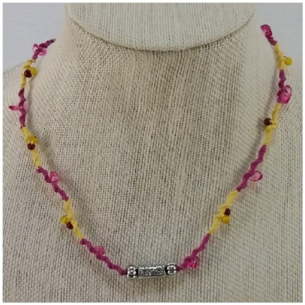 Faux Silvertone Center Beaded Necklace.